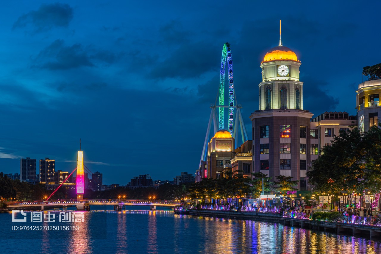 廣東中山市岐江兩岸城市建筑繁華夜景